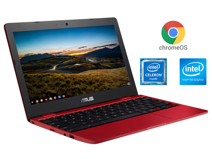 Refurbished ASUS Chromebook 12 Red, 11" HD, N3350, 4GB RAM, 32GB eMMC, Chrome OS