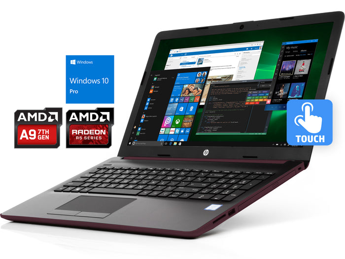 HP 15.6" HD Touch Laptop - Burgundy, A9-9425, 8GB RAM, 512GB SSD, Win10Pro