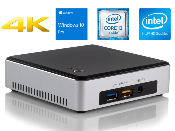Refurbished Intel NUC5i3RYK Mini Desktop, Intel Dual-Core i3-5010U 2.1GHz, 4GB RAM, 256GB SSD, MiniDP, Mini HDMI, Wi-Fi, Bluetooth, Windows 10 Pro