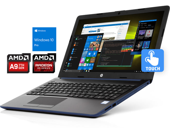 HP 15.6" HD Touch Laptop - Blue, A9-9425, 4GB RAM, 128GB SSD, Win10Pro