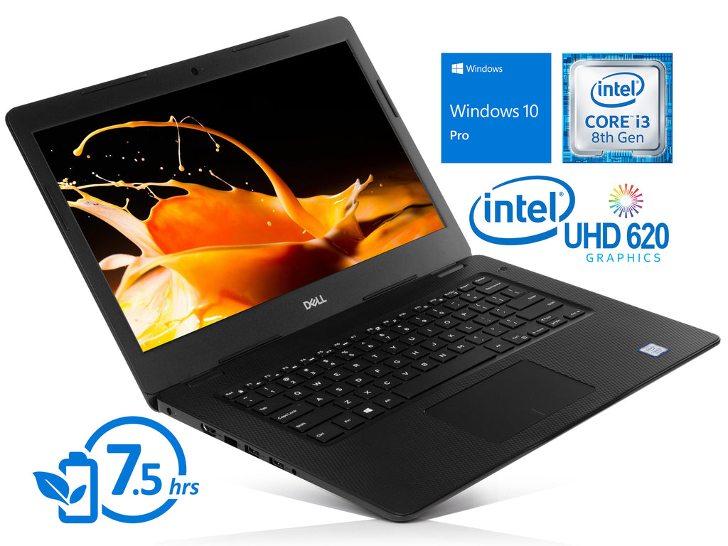 Refurbished Dell Inspiron 3480 Notebook, 14" HD Display, Intel Core i3-8145U Upto 3.9GHz, 4GB RAM, 256GB SSD + 1TB HDD, HDMI, Card Reader, Wi-Fi, Bluetooth, Windows 10 Pro