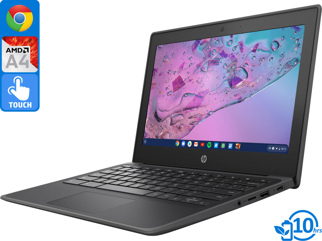 HP 11A G8 Chromebook, 11.6" IPS HD Touch Display, AMD A4-9120C Upto 2.4GHz, 4GB RAM, 32GB eMMC, DisplayPort via USB-C, Card Reader, Wi-Fi, Bluetooth, Chrome OS (2D606UT)