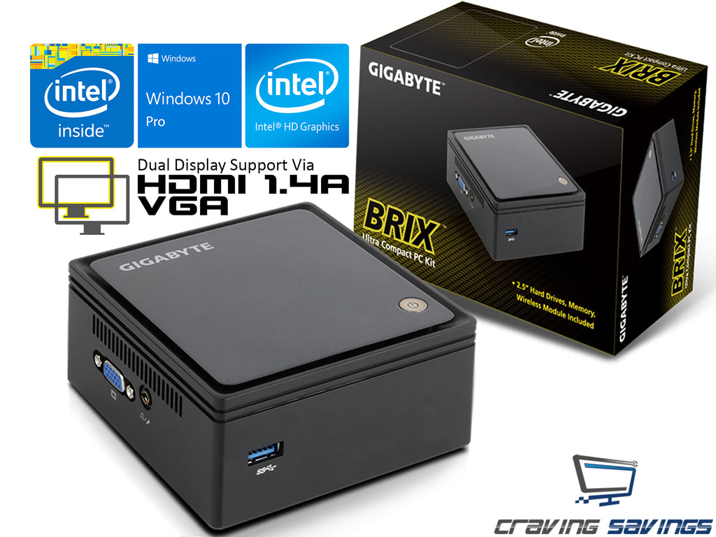 GIGABYTE BRIX GB-BXBT-2087 Ultra Compact PC, Celeron N2807, 4GB DDR3, 128GB SSD, Win10Pro