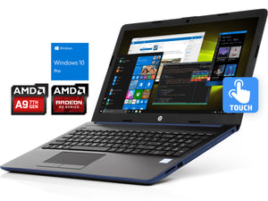 HP 15.6" HD Touch Laptop - Blue, A9-9425, 8GB RAM, 256GB SSD, Win10Pro