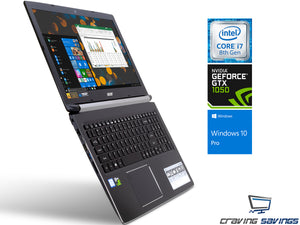 Acer Aspire 7 A715 15.6" IPS FHD Laptop, i7-8750H, 16GB RAM, 1TB SSD+1TB HDD, GTX 1050, Win10Pro