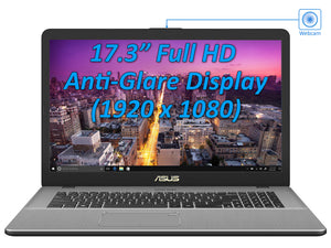 Refurbished ASUS VivoBook Pro N705FD Notebook, 17.3" FHD Display, Intel Core i7-8565U Upto 4.60GHz, 8GB RAM, 256GB SSD, NVIDIA GeForce GTX 1050, HDMI, Card Reader, Wi-Fi, Bluetooth, Windows 10 Pro