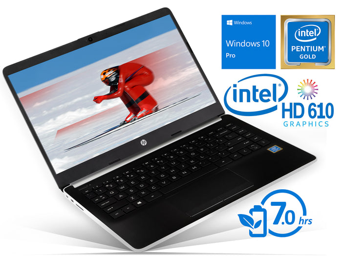 Refurbished HP 14 Notebook, 14" HD Display, Intel Pentium Gold 4417U 2.3GHz, 16GB RAM, 1TB NVMe SSD, HDMI, Card Reader, Wi-Fi, Bluetooth, Windows 10 Pro