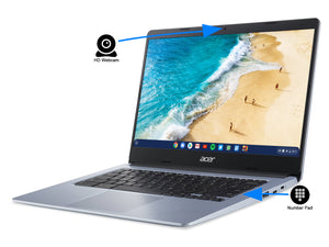 Acer 314 Chromebook, 14" HD Display, Intel Celeron N4000 Upto 2.6GHz, 4GB RAM, 64GB eMMC, DisplayPort via USB-C, Card Reader, Wi-Fi, Bluetooth, Chrome OS (NX.HKDAA.003)