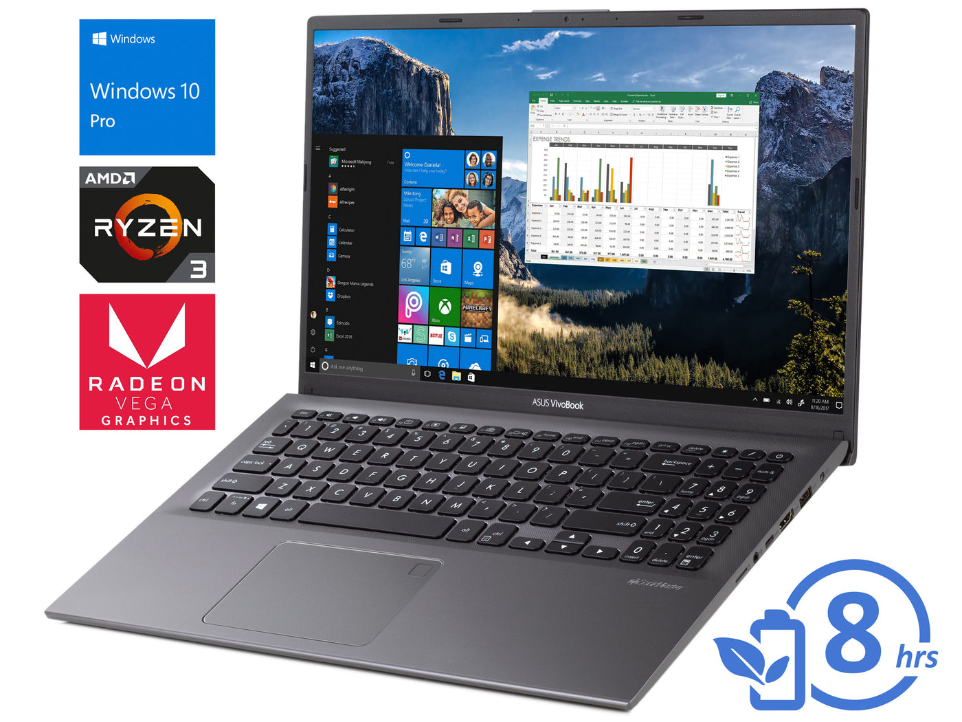 ASUS 2020 VivoBook 15 15.6 Inch FHD 1080P Laptop (AMD Ryzen 3 3200U up to  3.5GHz, 8GB DDR4 RAM, 256GB SSD, AMD Radeon Vega 3, Backlit Keyboard, FP