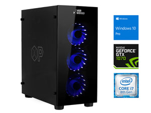 Overpowered Gaming DTW1 Desktop, Intel Core i7-8700 Upto 4.6GHz, 8GB RAM, 128GB SSD, NVIDIA GeForce GTX 1070, HDMI, DisplayPort, DVI, Wi-Fi, Windows 10 Pro