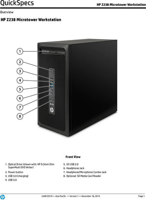 HP Z238 Microtower Workstation, i7-6700, 8GB RAM, 512GB SSD+1TB HDD, Win10Pro