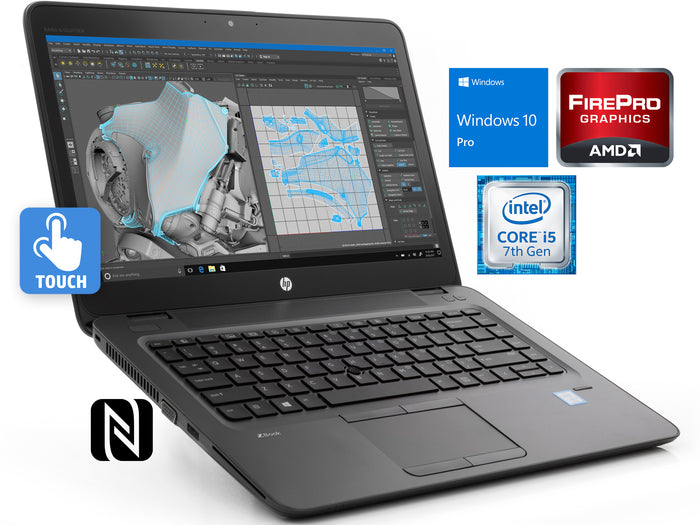 HP Zbook 14u Laptop, 14" FHD Touch, i5-7200U, 8GB RAM, 512GB SSD+1TB HDD, FirePro W4190M, Win10Pro